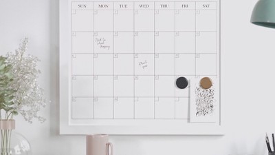 White Woodgrain Magnetic Monthly Dry Erase Calendar with Marker and Magnets