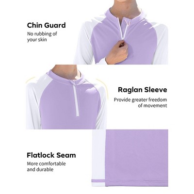 Charmo Rash Guard for Girls UPF 50+ UV Protection Swim Shirt Zip Up Long Sleeve Swim Top Athletic Shirts Purple/White 13-14 Years — фото 7