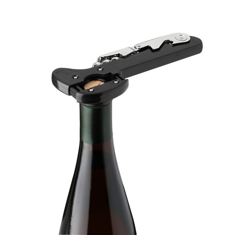 True Recoil Double Hinged Corkscrew, Classic Black Wine Key with Extendable 4 Wheel Foil Cutter, 2 of 6