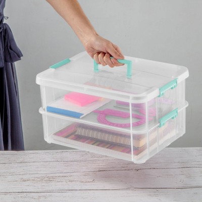 Clear Stackable Plastic 2-Tier Lidded Storage Box