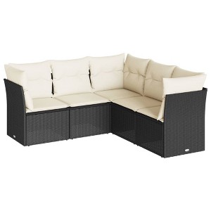 vidaXL 5 Piece Patio Sofa Set with Cushions Black and Cream - Without Table - 1 of 4