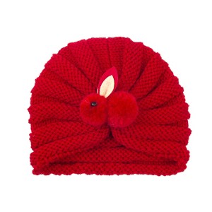 MyKids-USA Newborn Baby Solid Color Rabbit Patched Design Wool Knitting Tire Caps - 1 of 2