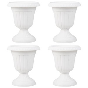 Costway 18 inch Tall Vintage Planters Set of 2/4 with Pedestal Base & Pre-marked Drain Hole Bronze/White - 1 of 4