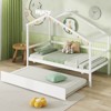 Infans Twin House Bed with Trundle with Roof and Fence Rails Wooden Platform Bed Frame - 3 of 4