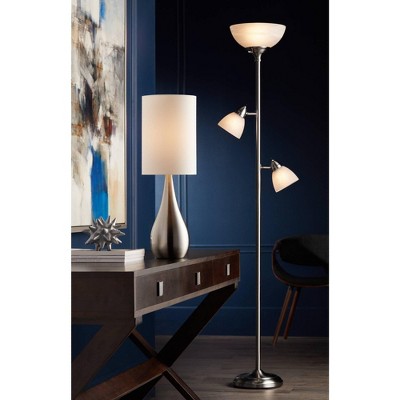 Ellery Brushed Nickel Torchiere Floor Lamp with Adjustable Side Lights