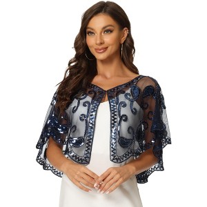 Allegra K Women's Sequin Beaded Bridal Cover-Up Evening Cape Flapper Bolero - 1 of 4