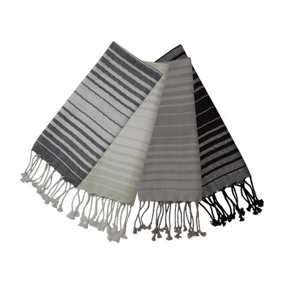 Set of 4 Multicolor Striped 27 x 18 Inch Woven Cotton Kitchen Tea Towels with Hand Braised Fringe - Foreside Home & Garden