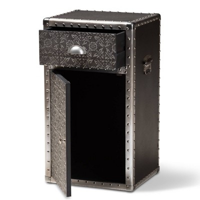 Cosette Silver Metal Floral Embossed Accent Cabinet