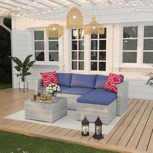 Acekool 5-Piece Outdoor Patio Furniture Set – All-Weather Wicker Sectional Sofa with Glass Coffee Table and Soft Removable Cushions - 1 of 4