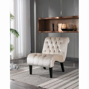CAVINAS Modern Armless Chair, Accent Chair, Velvet Leisure Chair, Upholstered Button Recliner Chair with Wooden Legs for Bedroom, Living Room, Office - 1 of 4