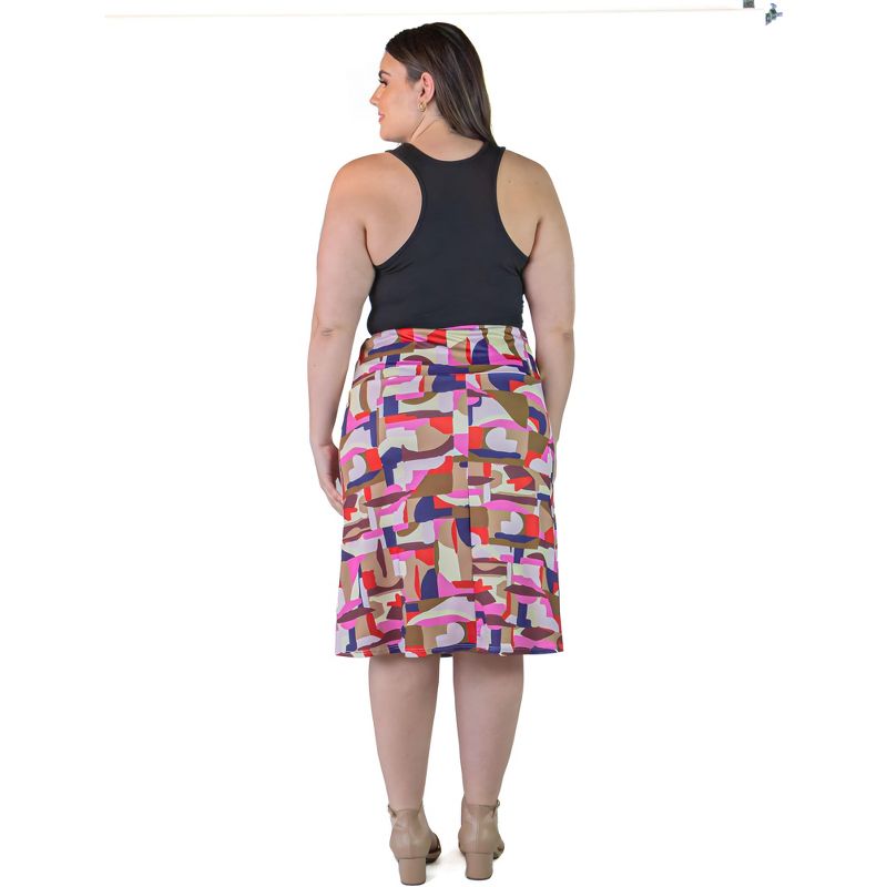 Plus Size Knee Length Abstract Print Elastic Waistband Skirt, 2 of 7