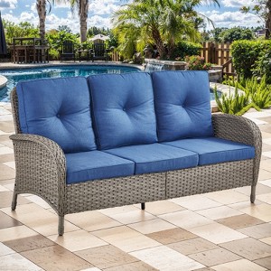 Buenhomino Outdoor Patio Furniture - Wicker Sofa with Removable Cushion, 3 Seater Rattan Couch with Deep Seat, High Backrest for Balcony, Backyard - 1 of 4