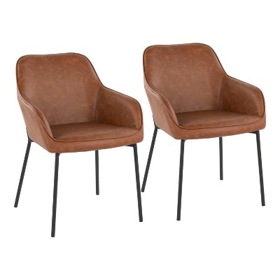 Set of 2 Daniella PU Leather/Steel Dining Chairs Black/Camel - LumiSource: Upholstered, Foam-Filled, Spot Clean