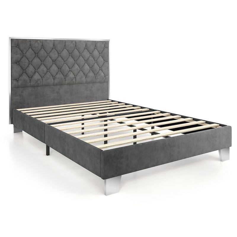Costway  Upholstered Bed Mattress Foundation with Button Tufted Velvet Headboard, 1 of 11