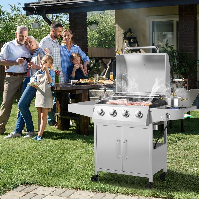 Costway 5-Burner Propane Gas BBQ Grill withSide Burner,Thermometer,Prep Table 50000 BTU, 2 of 11