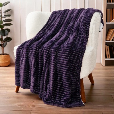 Purple Reversible Sherpa Fleece Throw Blanket