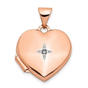 Black Bow Jewelry 15mm Diamond Star Design Heart Shaped Locket in 14k Rose Gold - 1 of 4