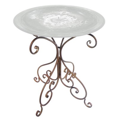 Antique Bronze 25" Metal Birdbath Stand with Scroll Design