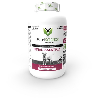 VetriScience Renal Essentials Kidney Health Support for Dogs, Smoke Flavor, 60 Chewable Tablets