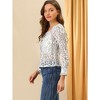 Allegra K Women's Lace Floral Blouse Square Neck Long Sleeve Button-Down Top - 4 of 4