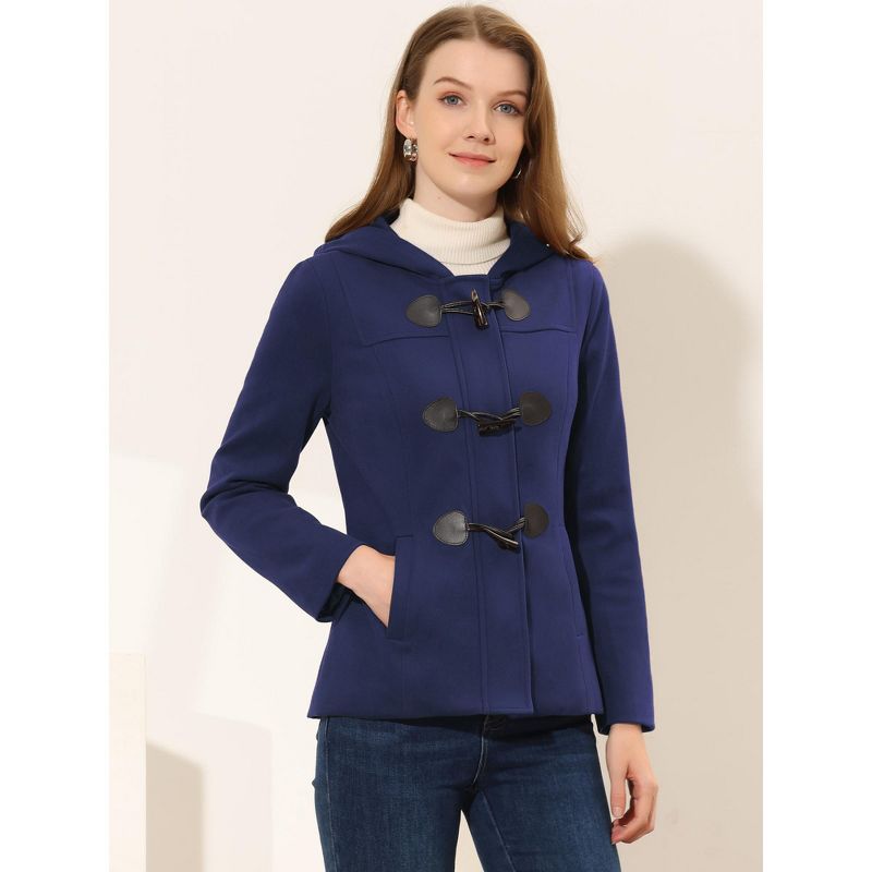 Allegra K Women's Casual Winter Outwear Hooded Button Toggle Duffle Coat, 2 of 7