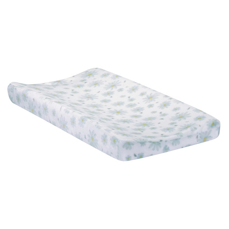 Lambs & Ivy Sweet Daisy White/Blue Flowers Changing Pad Cover, 1 of 6