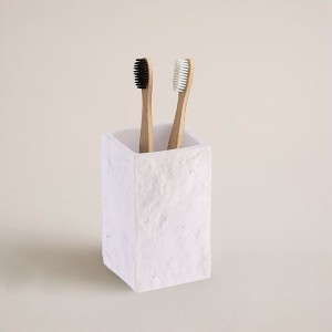 Evideco French Home Goods Modern Square Resin Stone Effect Bathroom Tumbler – Versatile Toothbrush Holder, Makeup Brush Cup and Countertop Organizer - 1 of 4