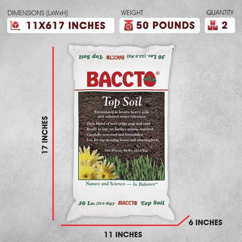 Michigan Peat 1550P Baccto Top Soil for Lawns, Gardens, and Raised Planting Beds with Reed Sedge, Peat, and Sand, 50 Pounds (2 Pack), 4 of 7