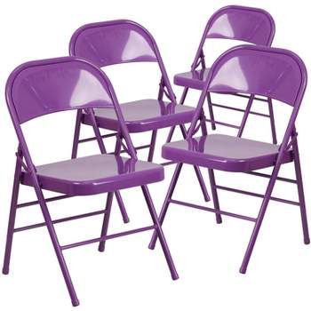 Emma and Oliver 4 Pack Colorful Metal Folding Chair Teen and Event Seating