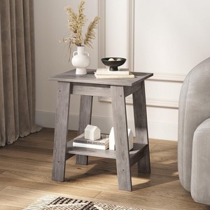 Farmhouse End Table – Rustic 2-Tier Side Table with Storage Shelf, Narrow Nightstand, Minimalist Accent Table for Living Room and Bedroom - 1 of 4
