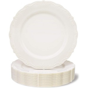 Juvale 25 Pack Disposable Plastic Dinner Plates Party Supplies, Cream with Fine Detailing (10 Inches) - 1 of 4