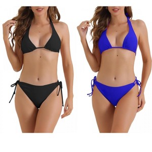 INSPIRE CHIC Women's Triangle Halter String Tie Back Triangle Bottoms Swimwear Bathing Bikini Suits 2 Sets - 1 of 4