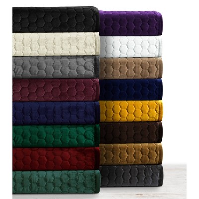 White Twin Velvet Honeycomb Stitch Quilt Set