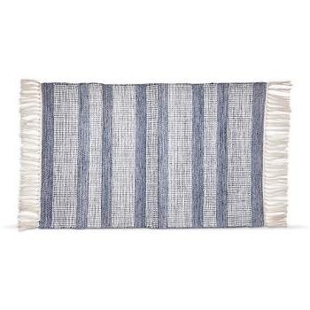 tagltd Augustine Blue Stripe Plastic Woven Rug, Indoor Mat, 24L x 36W Inches.