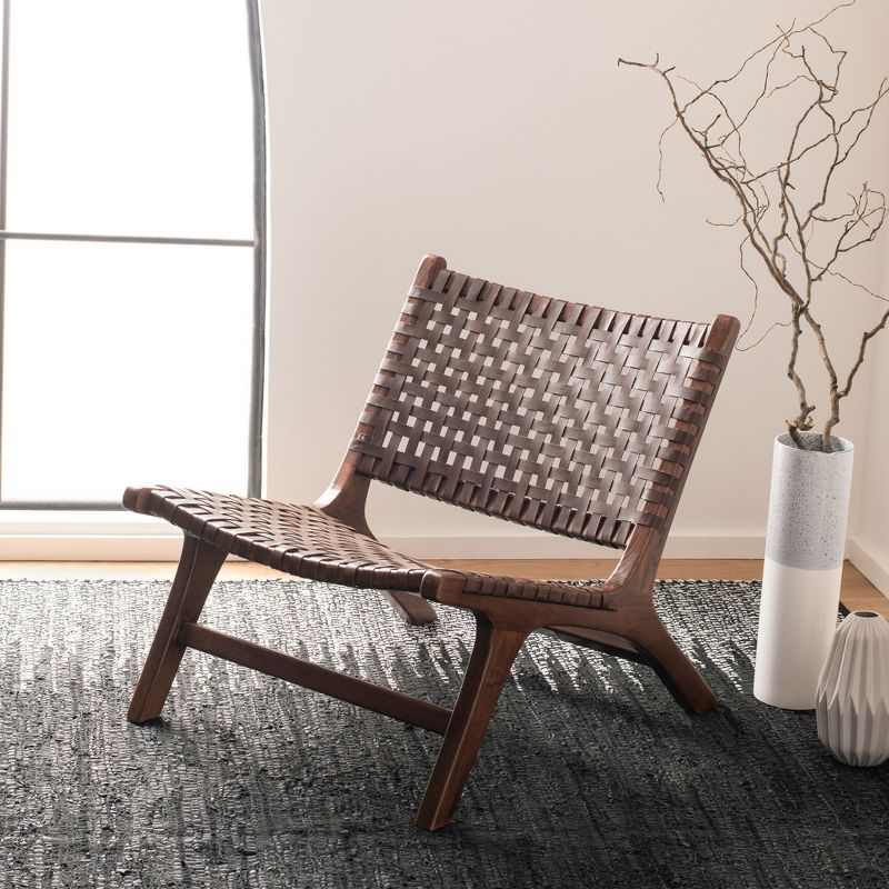 Luna Leather Woven Accent Chair  - Safavieh, 2 of 10