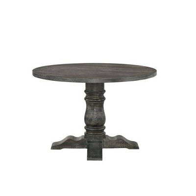 Empire Column Farmhouse Round Dining Table in Weathered Gray