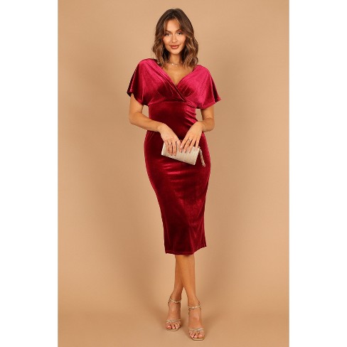 Petal and Pup Womens Eve Velvet Midi Dress Berry 12