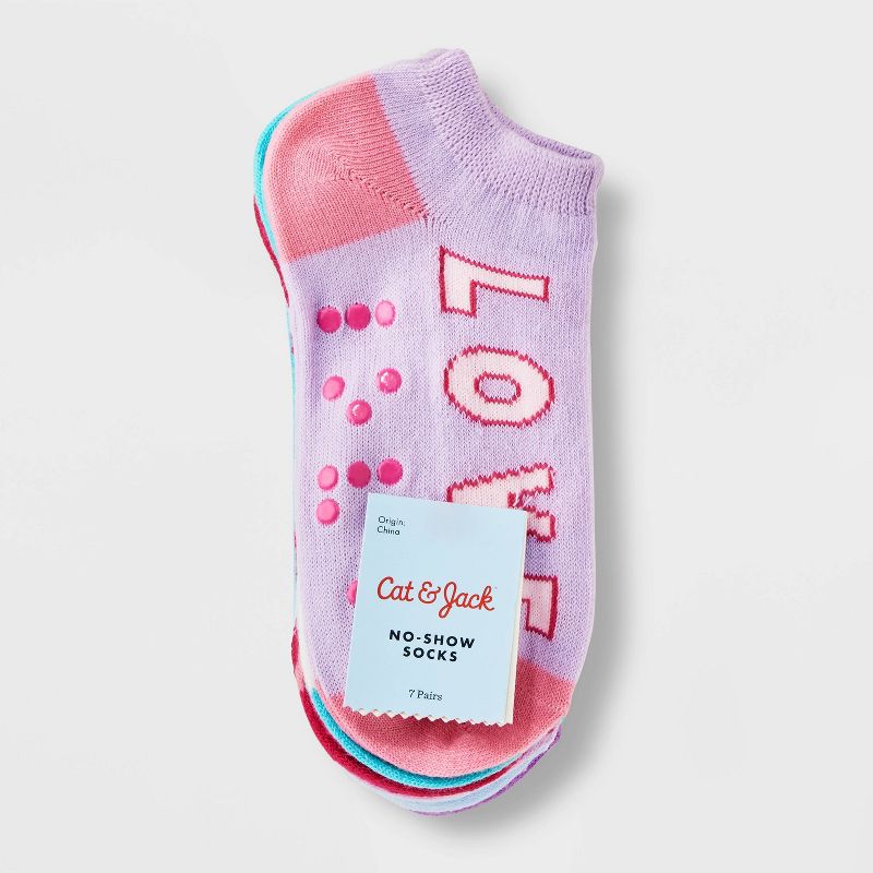 Girls' 7pk Love No Show Socks - Cat & Jack™ Pink , 3 of 5