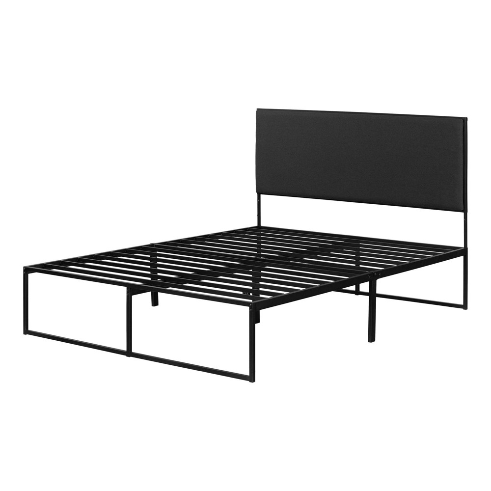 Photos - Wardrobe South Shore Queen Upholstered Metal Bed Gray/Pure Black