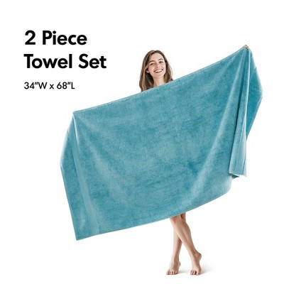 100% Cotton Solid Color Heavyweight Bath Towel Set, Anti-Microbial Certified Highly Absorbent Plushy Bath Towel