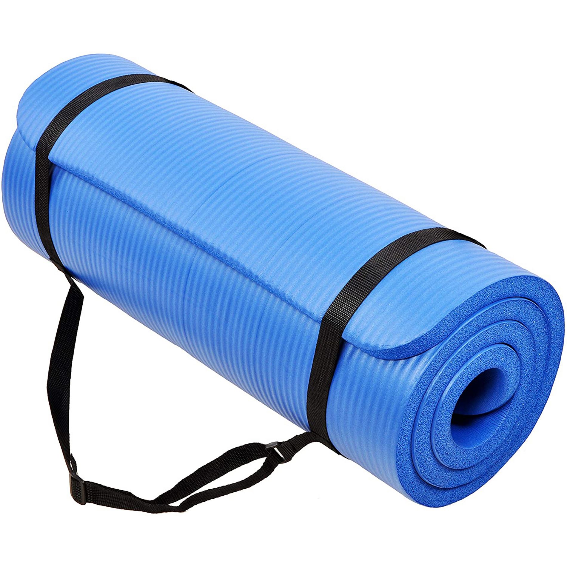BalanceFrom GoCloud 71" x 24" All-Purpose 1-Inch Extra Thick Double-Sided Non-Slip High Density Anti-Tear Exercise Yoga Mat with Carrying Strap, Blue