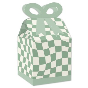 Big Dot of Happiness Sage Green Checkered Party - Square Favor Gift Boxes - Bow Boxes - Set of 12 - 1 of 4