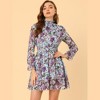 Allegra K Women's Floral Long Sleeve Mock Neck Ruffle Layered Smocked Mini Dress - image 3 of 4