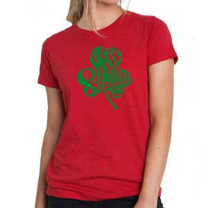LA Pop Art Women's Premium Blend Word Art T-shirt - St. Patrick's Day Shamrock - 1 of 4
