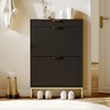 Fluted Shoe Cabinet with 2 Flip Drawers - Narrow 3-Tier Entryway Organizer, Farmhouse Style Hidden Shoe Storage (Black) - 4 of 4
