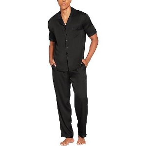 Ekouaer Men Satin Silk Pajamas Set 2 Piece Button Down Sleepwear Long Pants Loungewear with Pockets Black L - 1 of 4