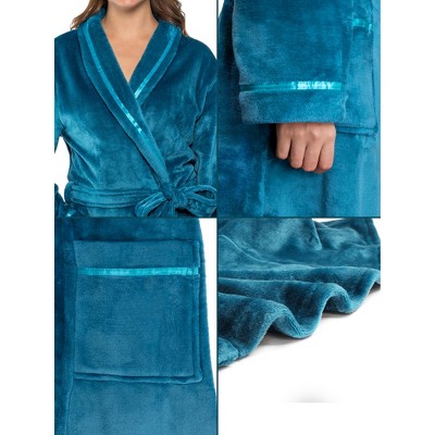 Sea Blue XL Plush Fleece Bathrobe with Satin Trim