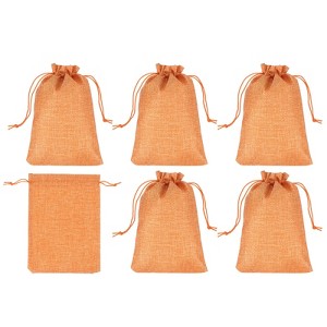 Unique Bargains Cotton Linen Coin Storrage Sacks Bag with Drawstring 6 Pcs Orange 8"x6" - 1 of 4