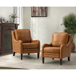 Set of 2 Regina 27.56" Wide Genuine Leather Armchair with Removable Cushions and English Arms  | ARTFUL LIVING DESIGN - 1 of 4