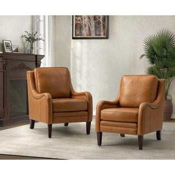 Set of 2 Regina 27.56" Wide Genuine Leather Armchair with Removable Cushions and English Arms  | ARTFUL LIVING DESIGN